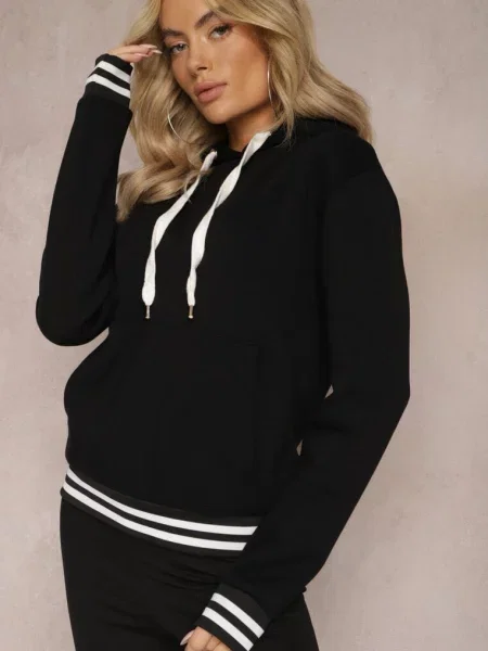 Bluza Kangurka z Bawełny ze Ściągaczami w Paski i Kapturem Gaiana czarna