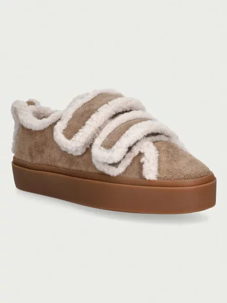 Inuikii Shearling Low Velcro sneakers pentru femei din piele întoarsă bej