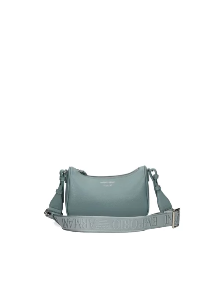 Lniana torebka crossbody Emporio Armani z nadrukiem na ramiączkach niebieska