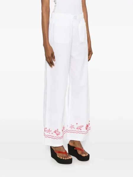 Pantaloni Maison Labiche cu broderie alb