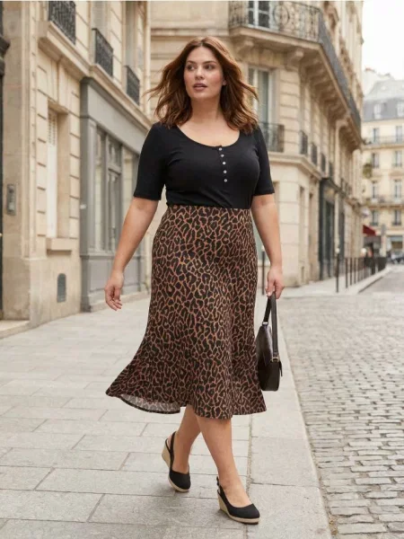 Міді спідниця з леопардовим візерунком Plus Size коричневий