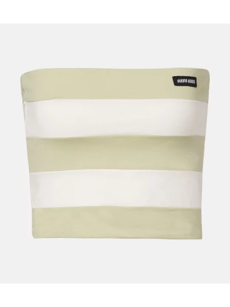 Top Miu Miu cu dungi din jerseu verde