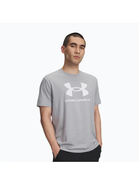 Tricou pentru bărbați Under Armour Sportstyle Logo Update steel light heather/white alb