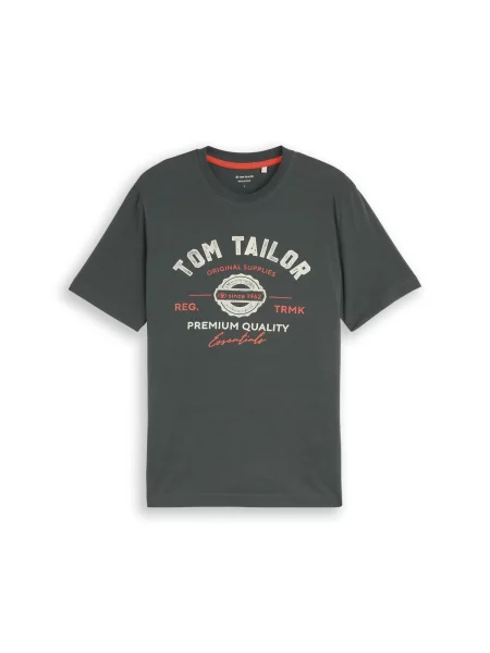 TOM TAILOR Tricou gri închis / roșu oxid alb