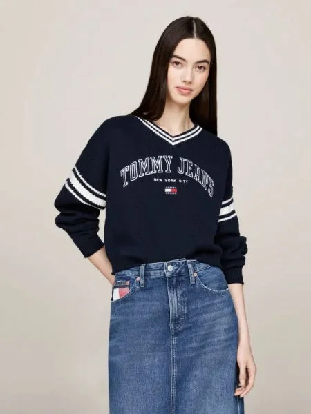 Tommy Jeans Pulover VARSITY alb