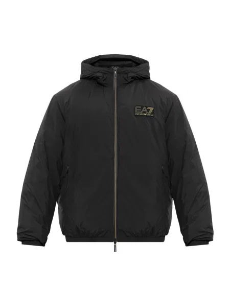 Lniana kurtka Emporio Armani Ea7 z kapturem czarna