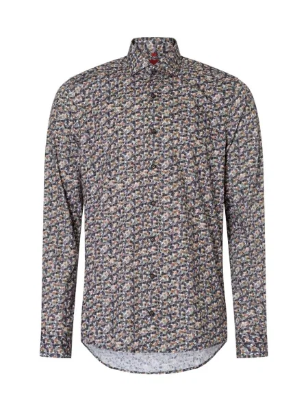 Finshley & Harding Koszula Mężczyźni Slim Fit szary|brązowy|zielony wzorzysty 39 szara