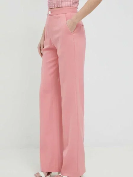 Custommade pantaloni din lana Petry femei lat high waist roz