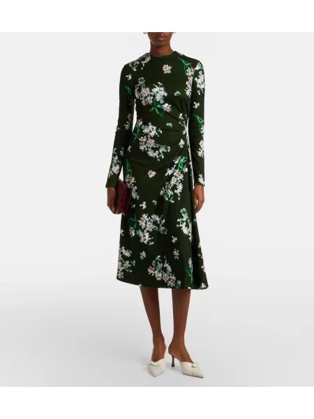 Rochie midi Erdem cu model floral drapată verde