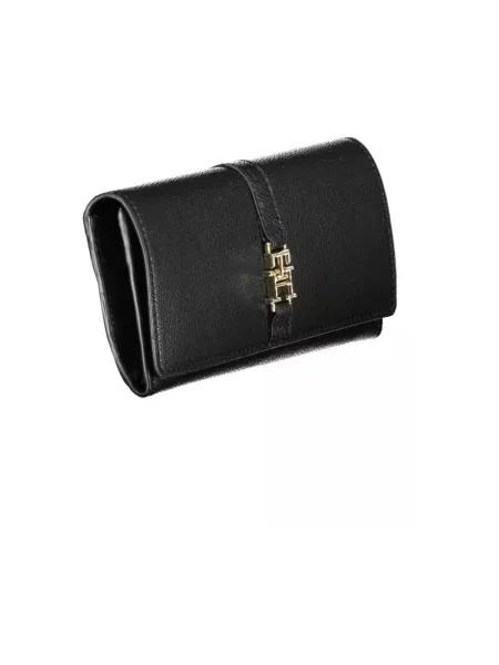 Lniany portfel Tommy Hilfiger elegancki czarny