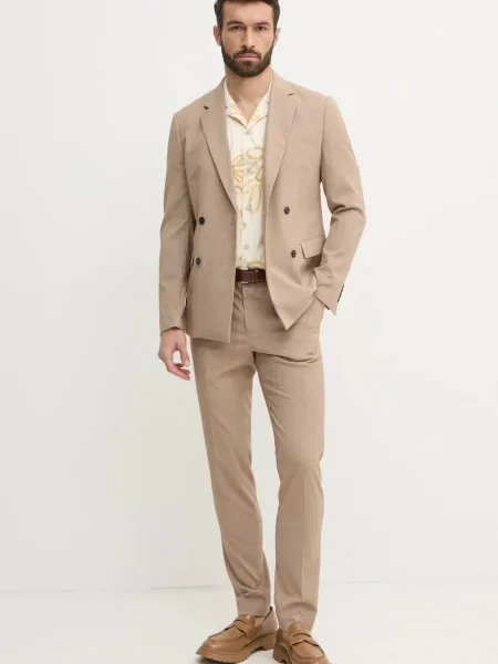 Костюм Lindbergh мъжки с изчистен дизайн бежово
