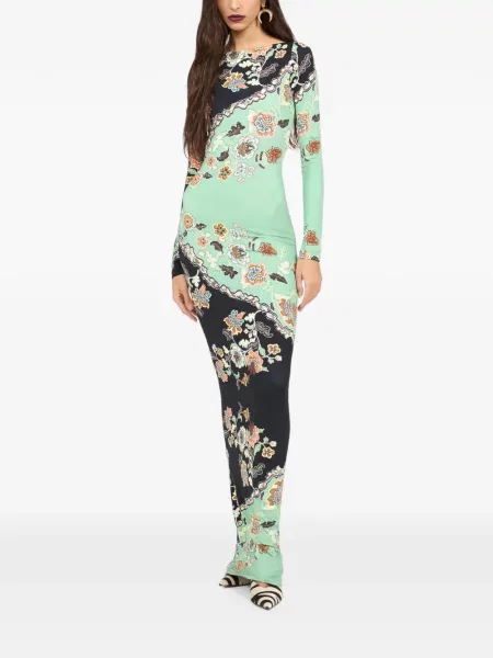 Lung rochie maxi Roberto Cavalli cu model floral cu imagine negru