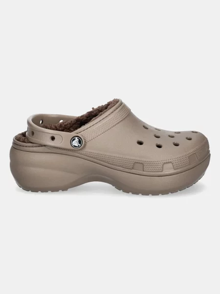Классические шлепанцы Crocs на платформе коричневые