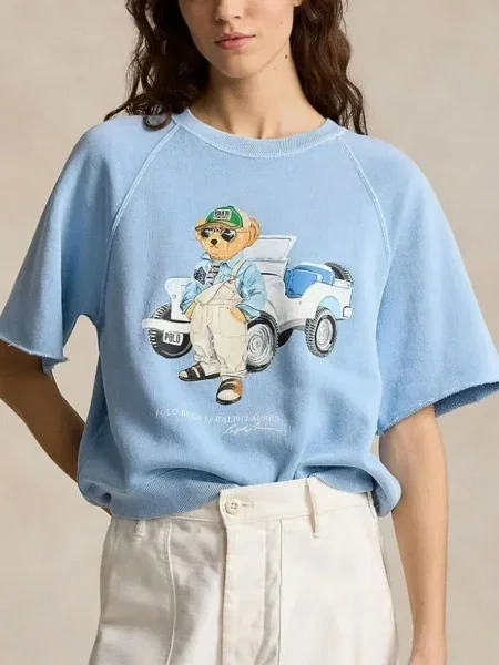 Kurtka jeansowa Polo Ralph Lauren z przetarciami wełniana ocieplana niebieska