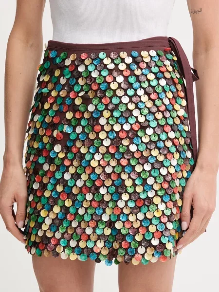 Never Fully Dressed fustă din amestec de in mini creion maro