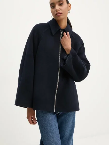 Vunena jakna Samsoe Samsoe ALMA tamno za prijelazno razdoblje oversize plava