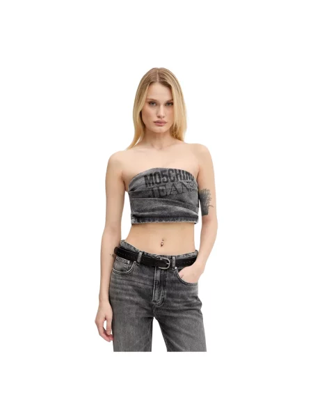 Top Moschino Jeans z nadrukiem o skróconej długości szary