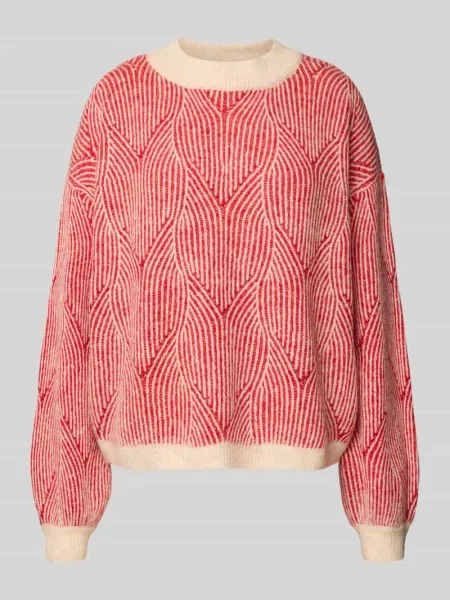 Sweter o kroju comfort fit z dzianiny z dodatkiem wełny model ‘JENNA’ Pieces czerwony
