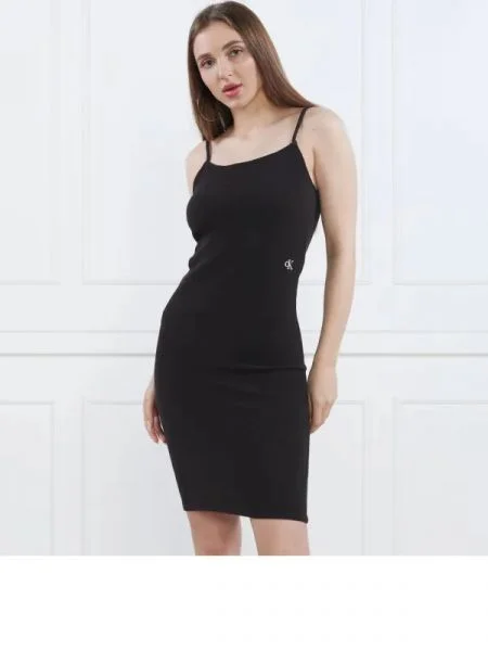 CALVIN KLEIN JEANS Rochie SLUB RIB STRAPPY DRESS negru