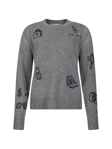 Pulover Mc2 Saint Barth cu broderie cu decolteu rotund gri