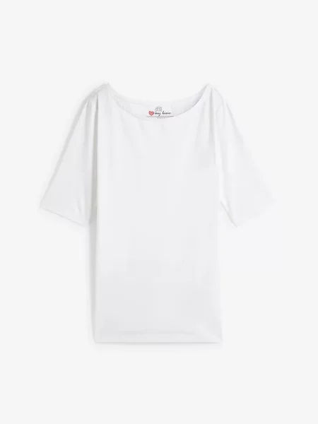 T-shirt z dekoltem w łódkę biała
