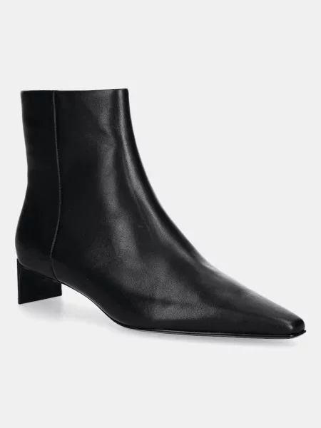 Кожени боти Calvin Klein SET BACK KITTEN HEEL ANKLE BOOT с дебел черно