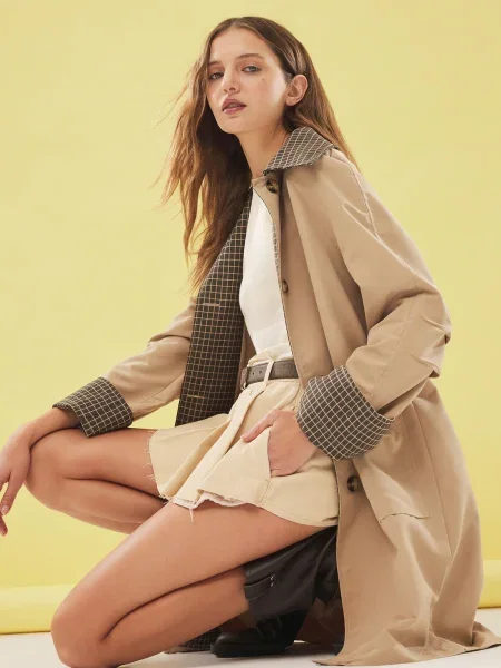 Trenci Trendyol în carouri bej