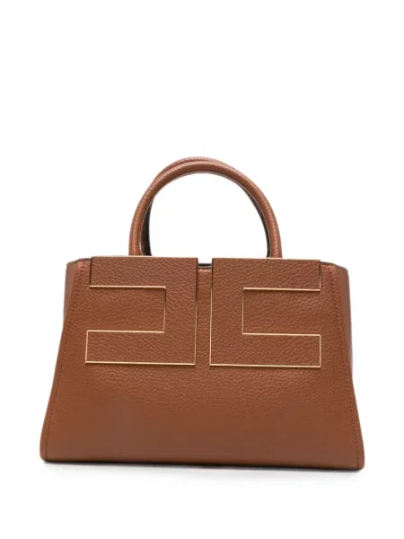 Geantă shopper Elisabetta Franchi cu autograf maro