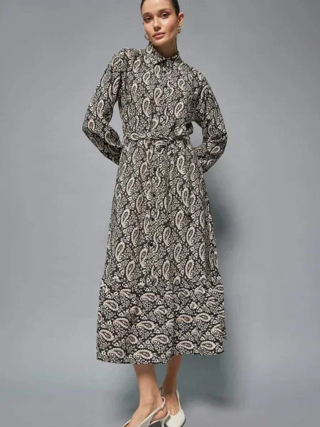 Sukienka maxi Defacto z długim rękawem czarna