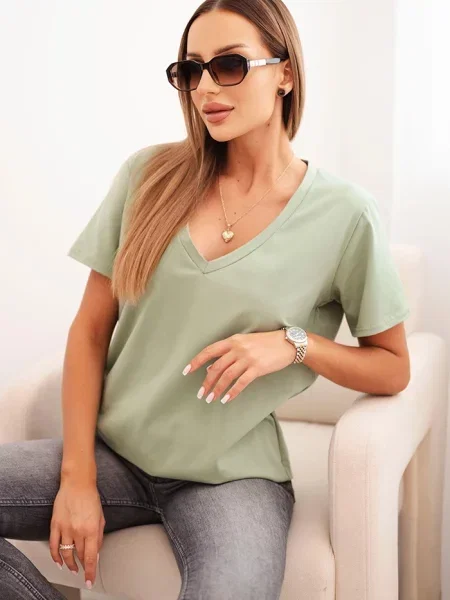 Къс блуза Polski с V-образно деколте с къс ръкав