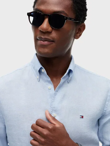 Лляна сорочка Tommy Hilfiger блакитна