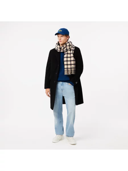 Lacoste Sweter Z Okrągłym Dekoltem Z Bawełny Z Perłowym Ściągaczem granatowy