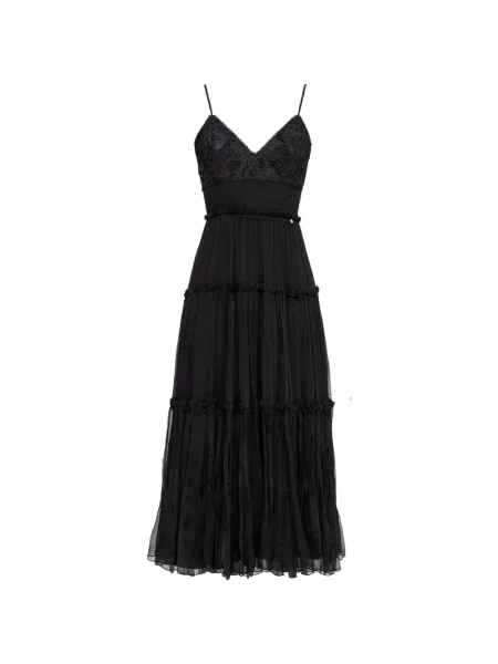 Rochie midi Nissa cu broderie de mătase cu model floral negru