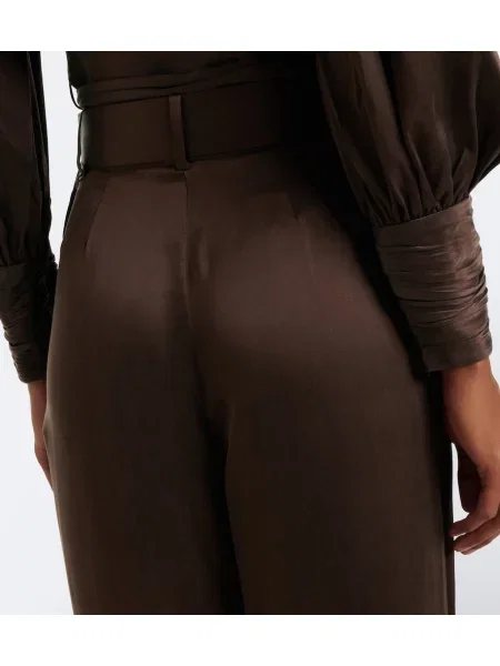 Cu centură pantaloni Zimmermann din satin maro
