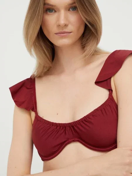 Plavková podprsenka Abercrombie & Fitch měkký košík vínová