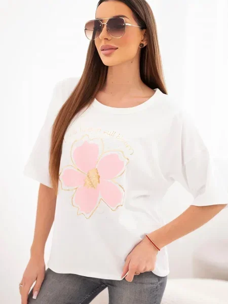 Bluză Kesi Włoski cu model floral alb