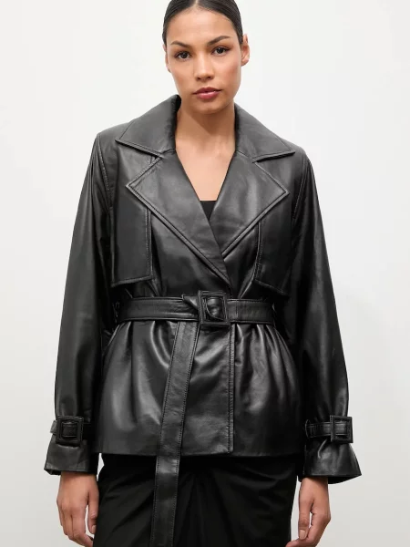 Answear.LAB kurtka skórzana przejściowa czarny