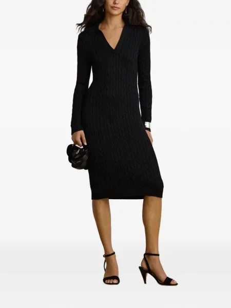 Πλεκτή μακρύς μίντι φόρεμα Lauren Ralph Lauren μαύρο