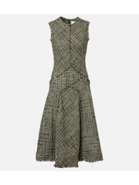 Sukienka midi Erdem tweedowa drapowana do kolan zielona