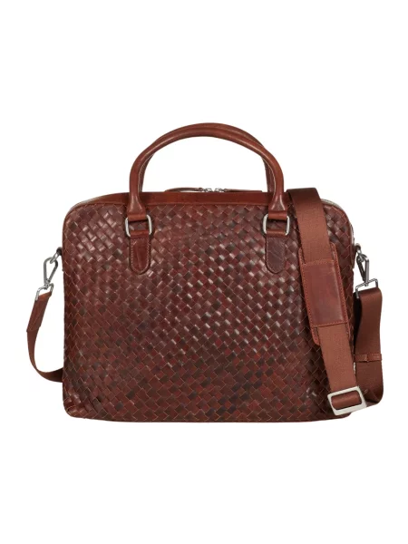 Torba na laptopa Howard London skórzana pleciona brązowa