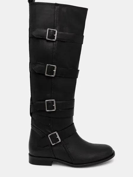 Шкіряні чоботи Twinset на плоскому ходу чорний