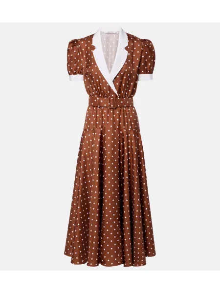 Cu centură rochie midi Rodarte de mătase cu buline maro