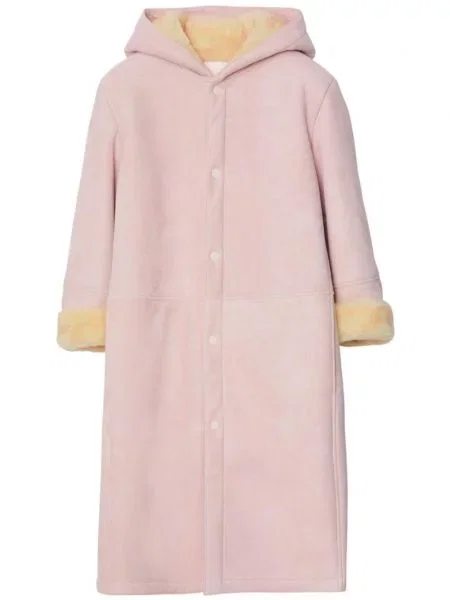 Велурено палто Burberry с качулка розово