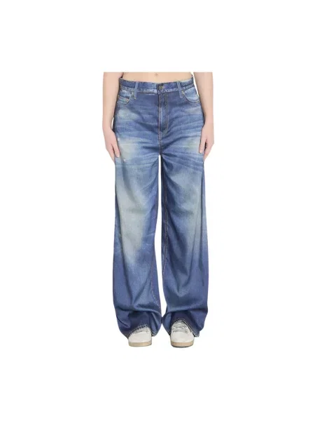 Jeansy boyfriendy Golden Goose z nadrukiem niebieskie