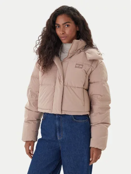 Vatovaná bunda Tommy Jeans béžová