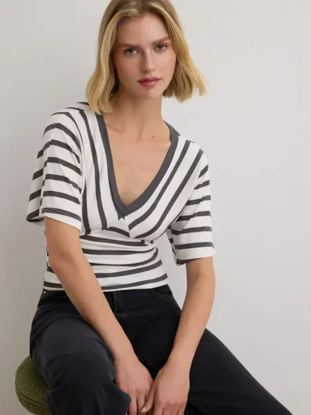 Trendyol Tricou gri alb