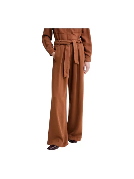 Sessun spodnie pomarańczowy szerokie high waist brązowe