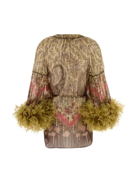 Lniany top Valentino Garavani w piórka