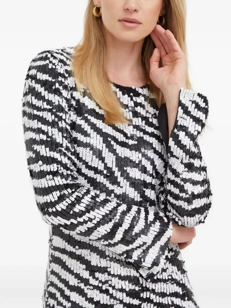 Rochie midi Notes Du Nord cu paiete cu model zebră până la genunchi negru