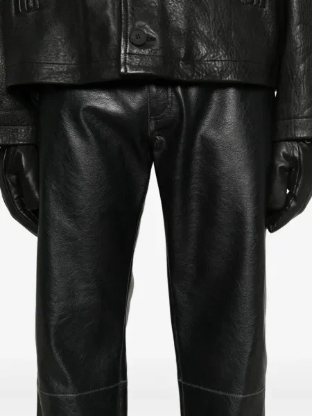 Pantaloni Mm6 Maison Margiela din piele cu 5 buzunare negru
